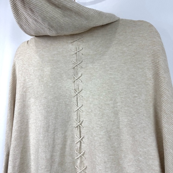 Fresh Produce Women’s S/M Tan Ribbed Open Front Cardigan Sweater Hooded Bohemian - Picture 6 of 11